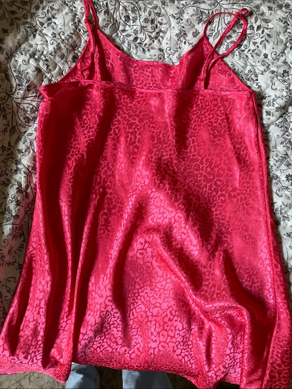 Hot Pink Satin sleep dress with Subtle Leopard Jacquard and Front Tie - Picture 6 of 6